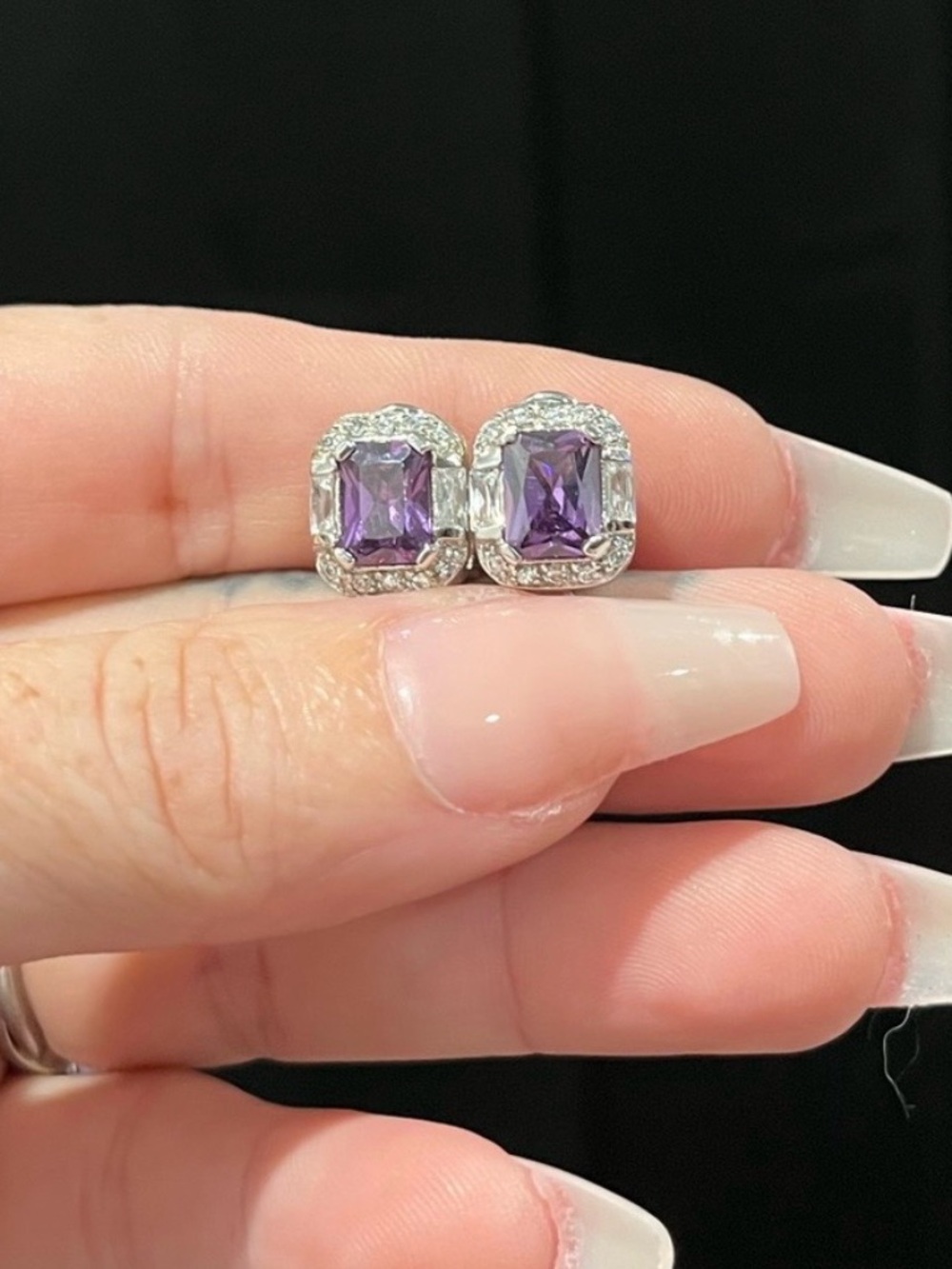 Sterling Silver Amethyst Diamond Earrings